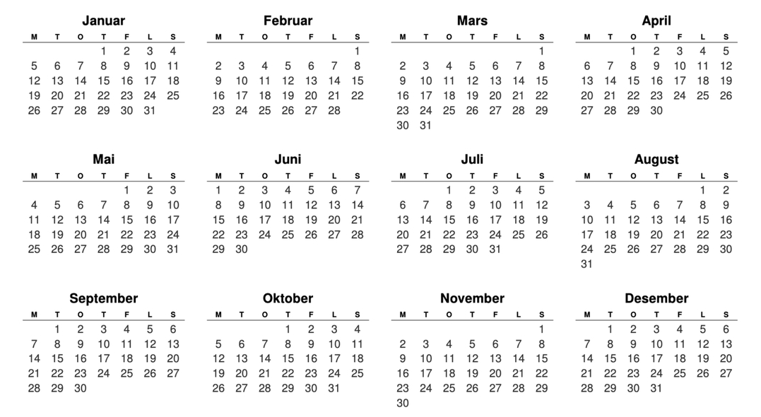 Kalender av 2026 som en eksempel av hvis måneder har 30/31 dager